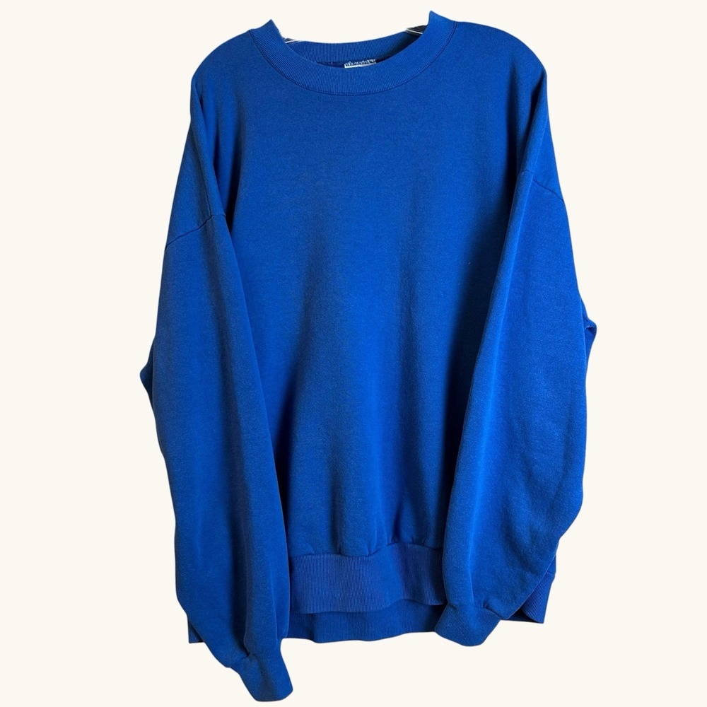 VTG Jerzees Sweatshirt Adults 2XL Blue Blank Crew Neck Long Sleeve Cotton Poly